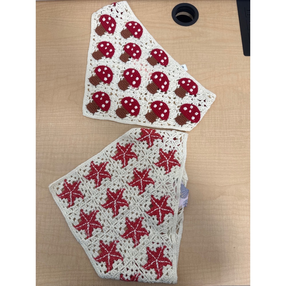 Sunday State Crochet Bandana Set Mushroom Starfish Cream Red Boho Hair Scarf NWT